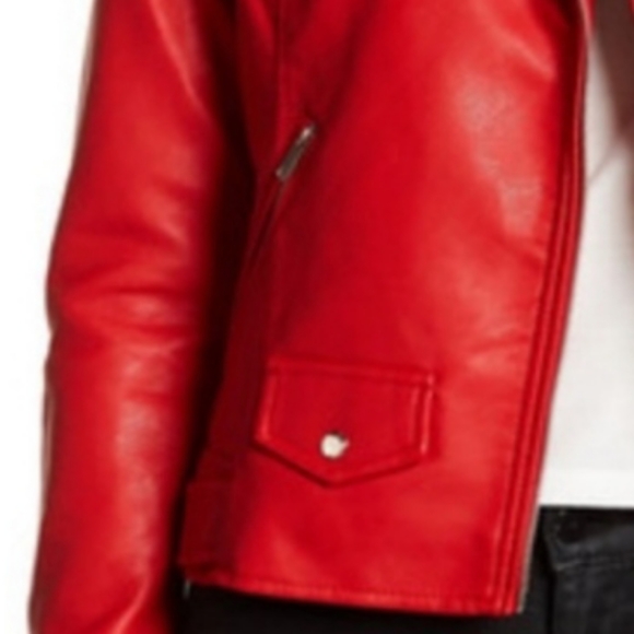 Philosophy Apparel Moto Jacket Red Vegan Leather Silver Hardware Lined XS NWT - Picture 4 of 10